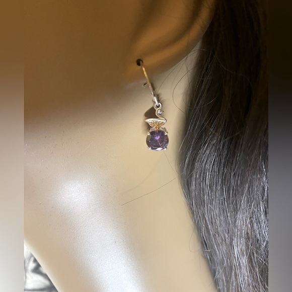 Simulated amethyst Dangling Earrings in sterling silver - Picture 1 of 5